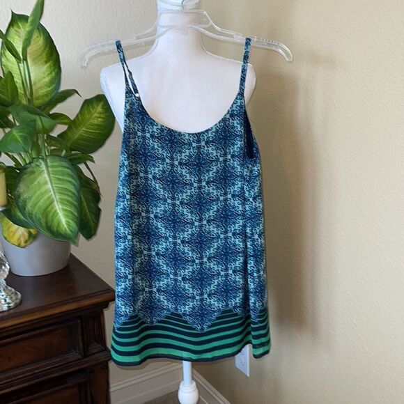 Cabi Blue Tribal Print Cami Green Stripe Style #107 Top Blouse Career XS - Picture 2 of 3